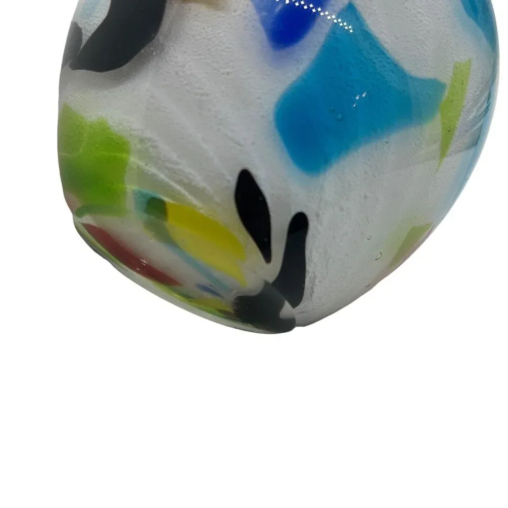 Crate and Barrel Bud Vase White Hand Blown Art Glass Splatter Cased Ziggy 4.5